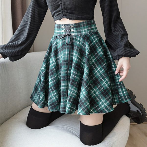 All-match plaid pleated skirt DB6418