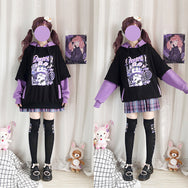 Black + Purple Long Sleeve Printed Top DB6230
