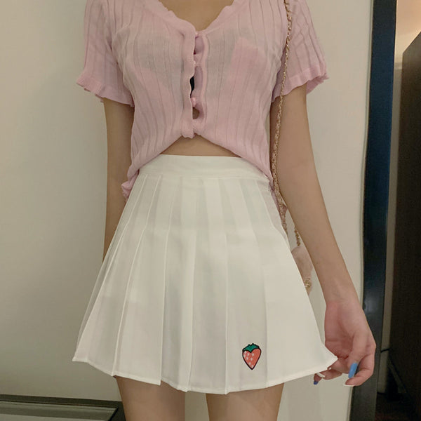 All-match strawberry pleated skirt DB5960