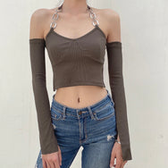 Hot girl fashion suspender t-shirt DB7416