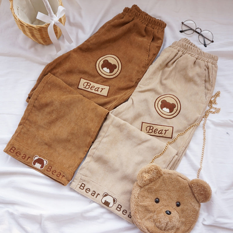 Bear embroidered wide-leg pants DB6064