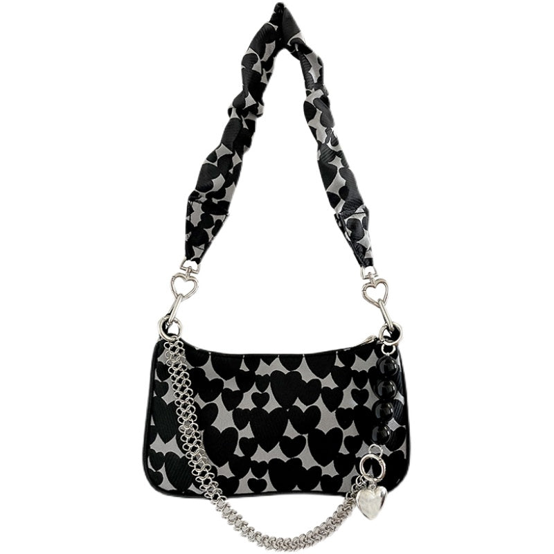 Grey black pearl chain love bag DB7377