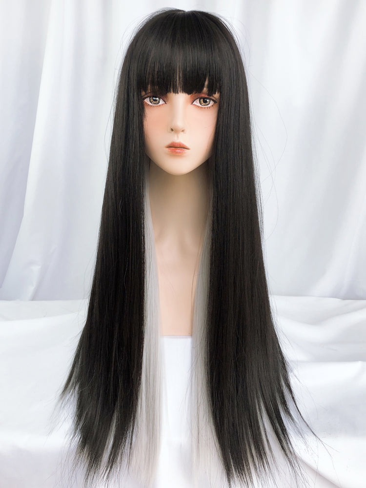 Harajuku black brown highlighting silver gray wig DB5747