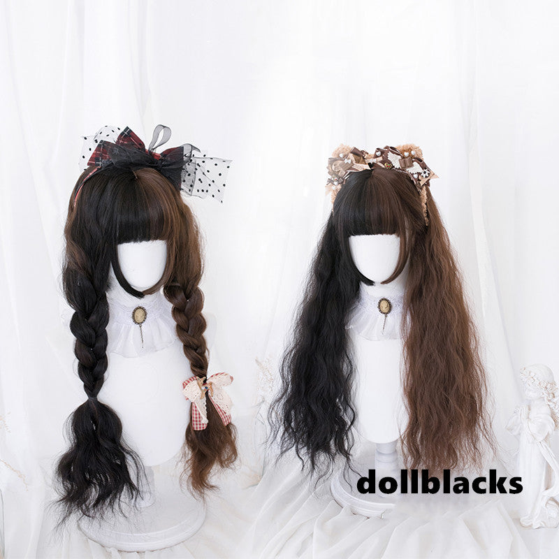 Lolita black + chocolate long curly hair wig DB4780
