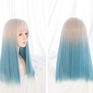 Harajuku gray gradient green long wig DB6321