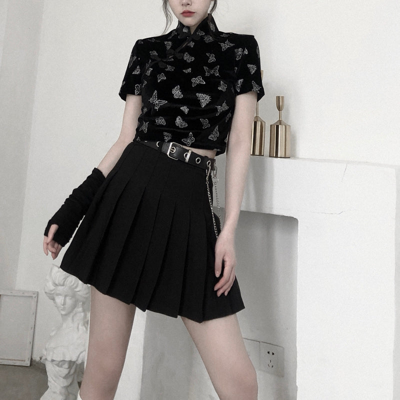 Harajuku Butterfly Top + Black Pleated Skirt Set DB5639