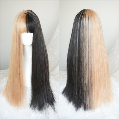 Black gold two-tone long  wig DB4133