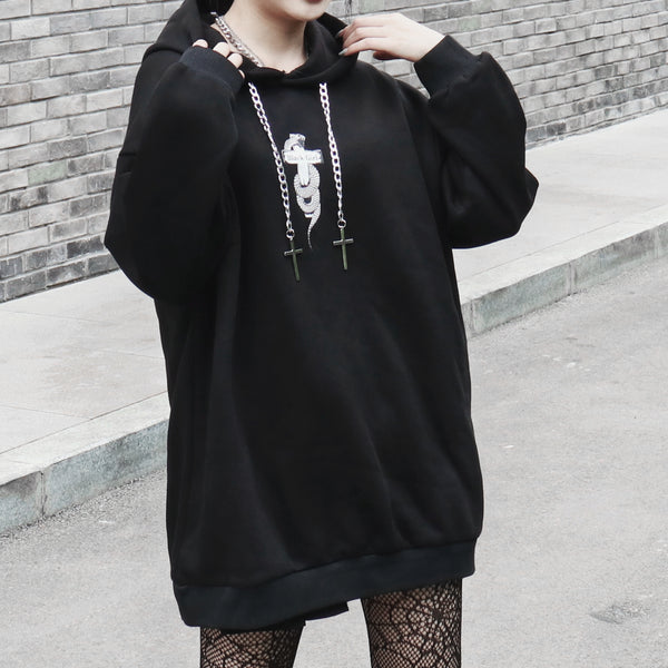 Dark punk snake print sweatshirt