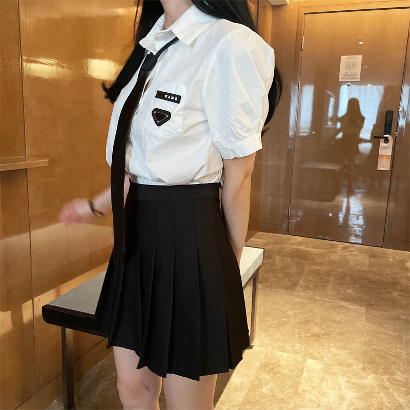 College shirt high waist pleated skirt DB7259
