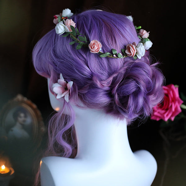 Lolita pink purple gradient long curly wig DB6390