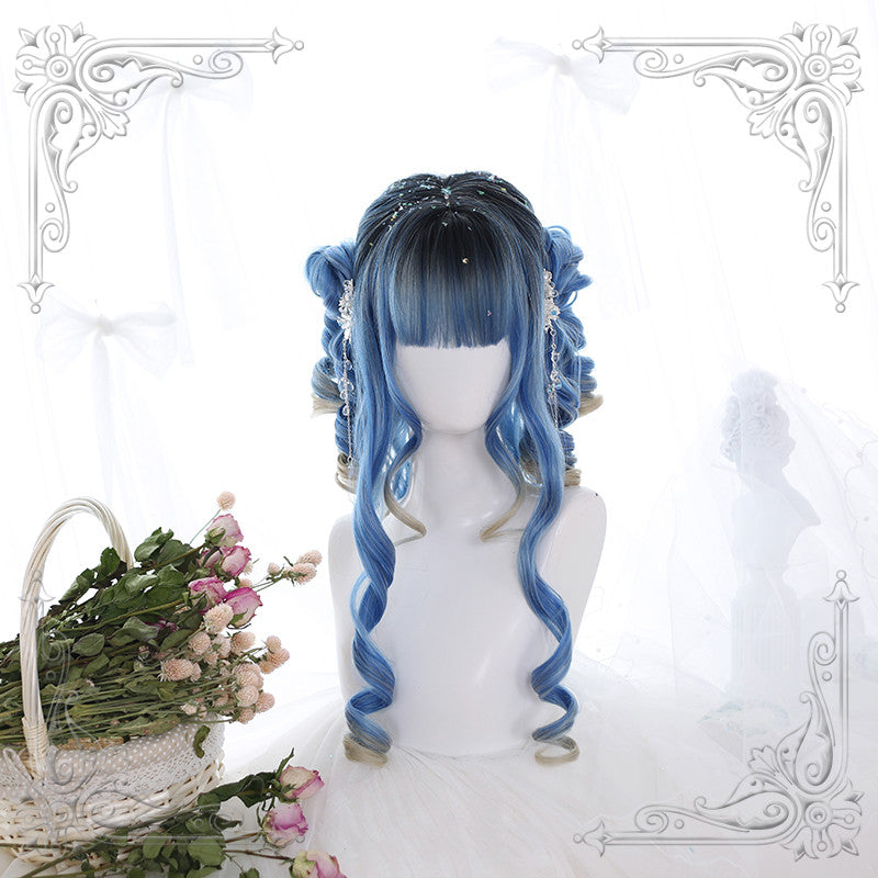 Lolita blue gradient long curly hair wig  DB4337