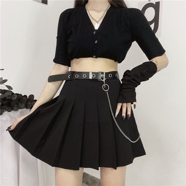 Punk chain belt pleated skirt DB7163