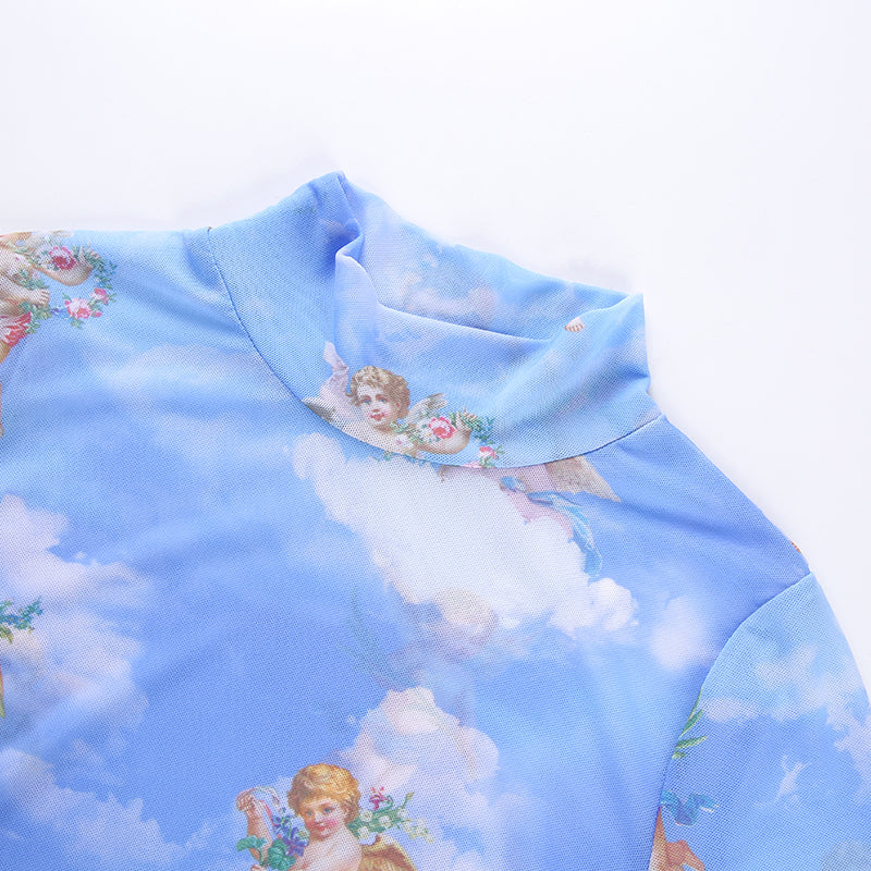 Little angel printed net yarn bottoming shirt DB5936
