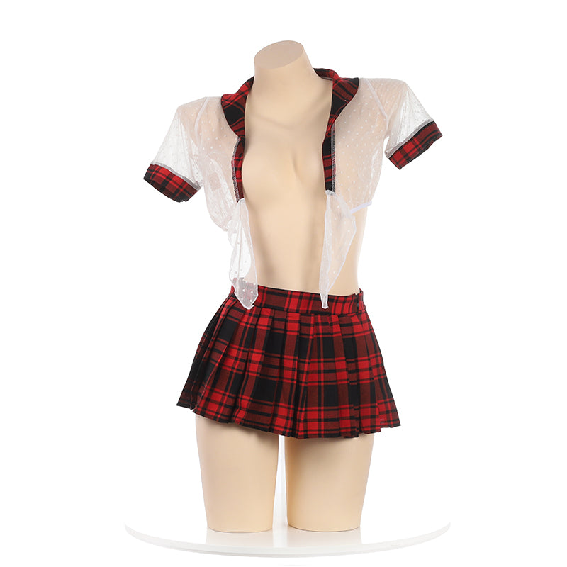 Sexy perspective red plaid skirt suit DB5286