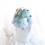 Lolita gradient water blue curly hair wig DB4778