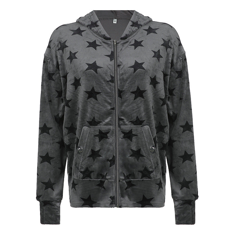 Star Zip Hooded Black Jacket DB7896