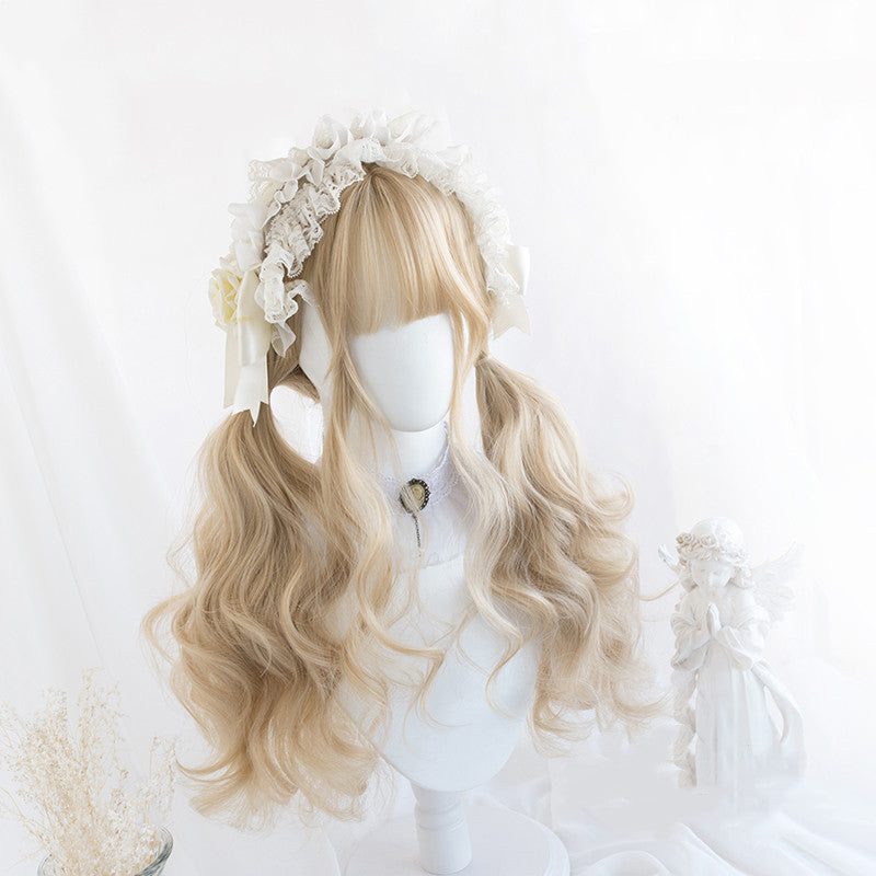 Lolita cream gold curly hair wig DB4786
