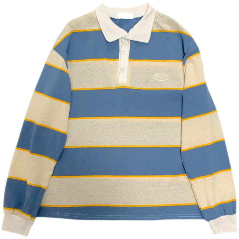 Striped polo all-match top DB6958