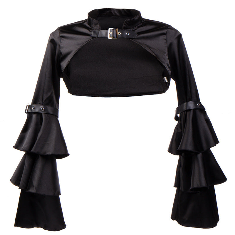 Black velvet cape buckle shawl DB1017