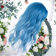 Blue long curly wig DB5450