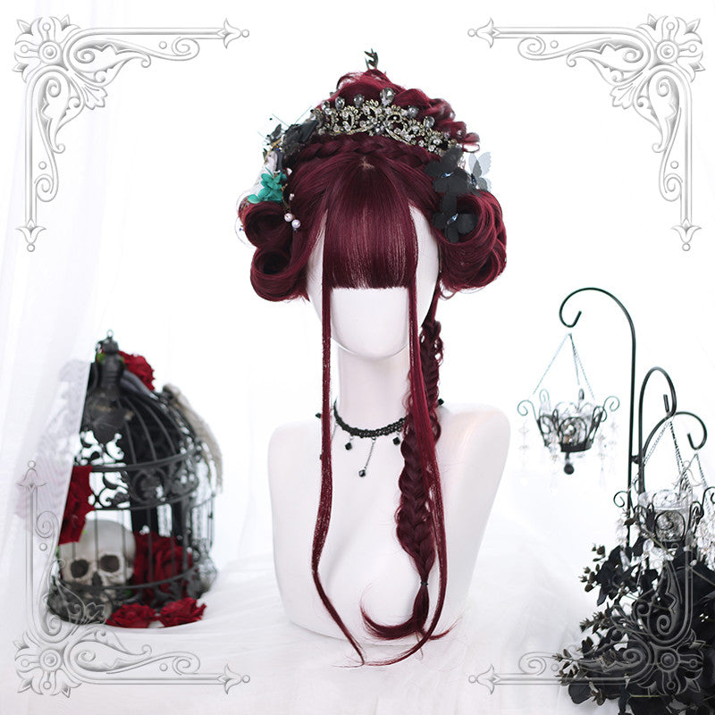 Lolita wine red long curly hair wig DB4356