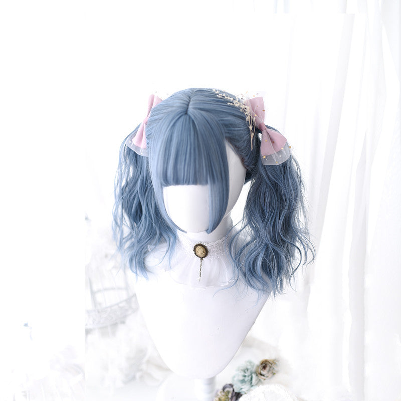 Lolita smog blue long curly hair wig DB4789