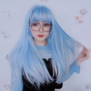 Blue gray gradient long straight wig DB6510