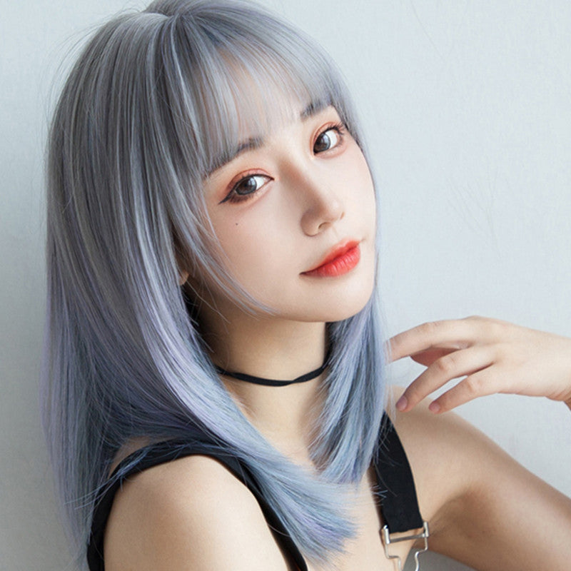 Blue gray gradient color short wig DB6114