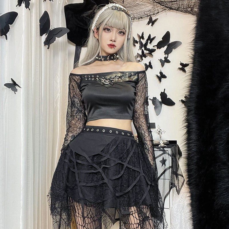 Gothic Fringe Black Skirt DB7898