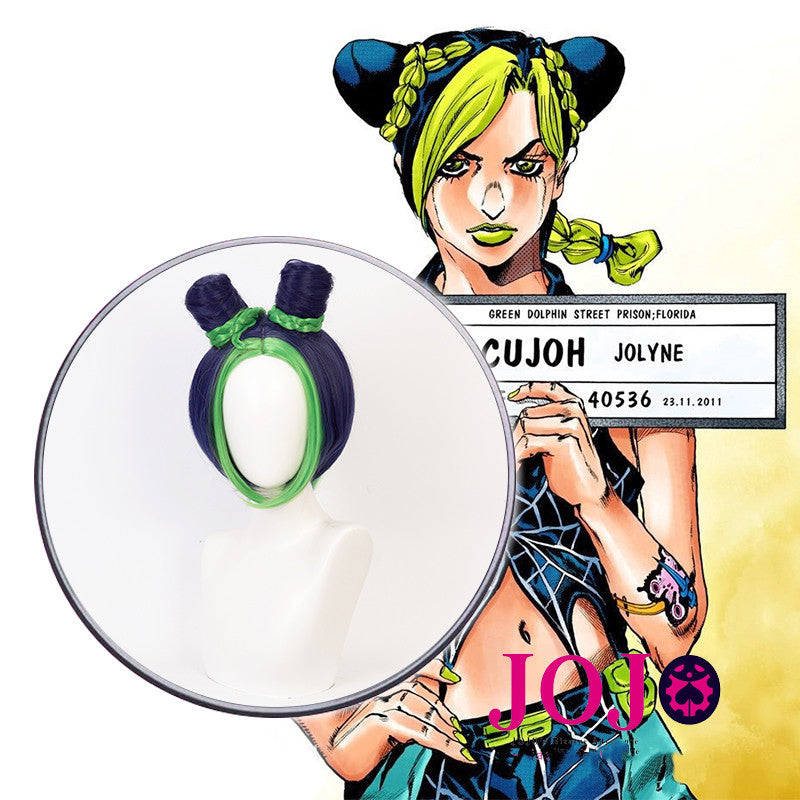 Jolyne Cujoh cos blue and green mixed wig DB5705
