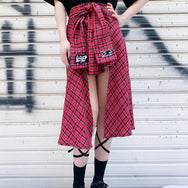 Letter embroidered red plaid skirt DB5321