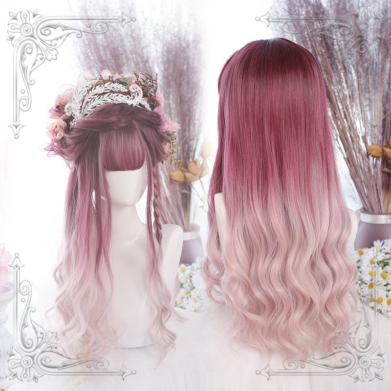Lolita rose red gradient light pink wig DB6036