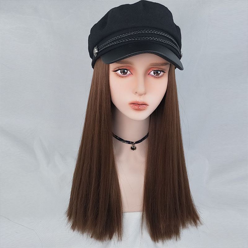 Harajuku navy hat long straight wig db5134