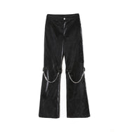 Black PU leather casual pants DB7447