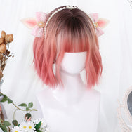 Lolita apricot pink gradient short curly wig DB6153