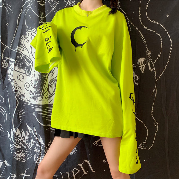Moon embroidered green long T-shirt DB5322