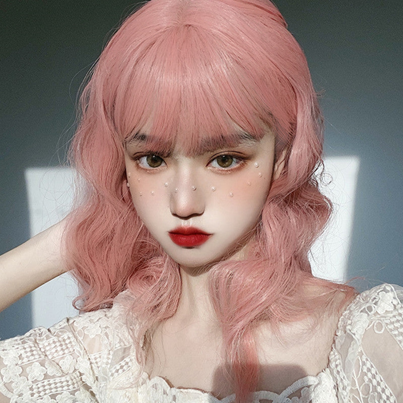 Lolita pink mid-length curly wig DB6271