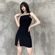 Black one-shoulder strap dress DB5892
