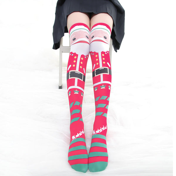 Christmas print over knee socks DB4929