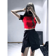 Punk red black short T-shirt DB4179