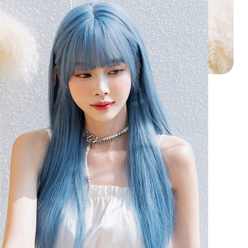 Blue cute long straight wig DB7566