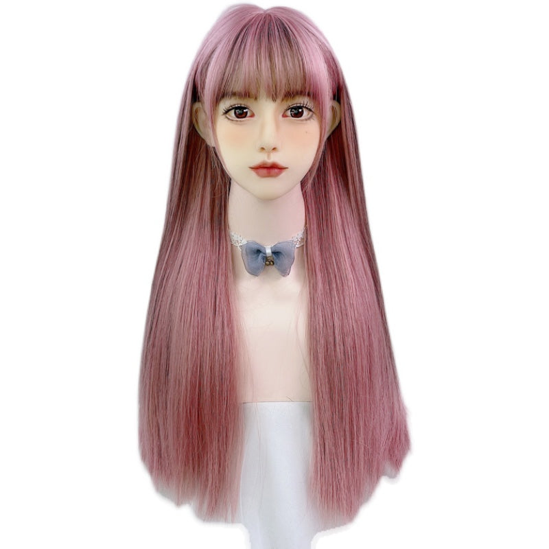 Lolita Powder Highlight Brown Long Straight Wig DB7584
