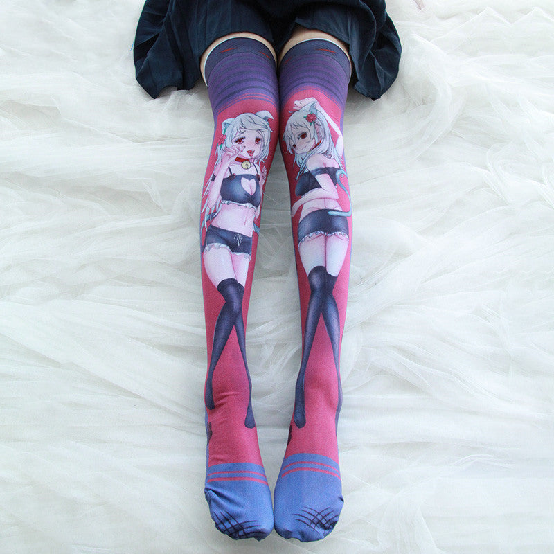 Cat girl printed paint socks DB4668