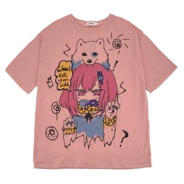 Anime printed short-sleeved T-shirt DB5475