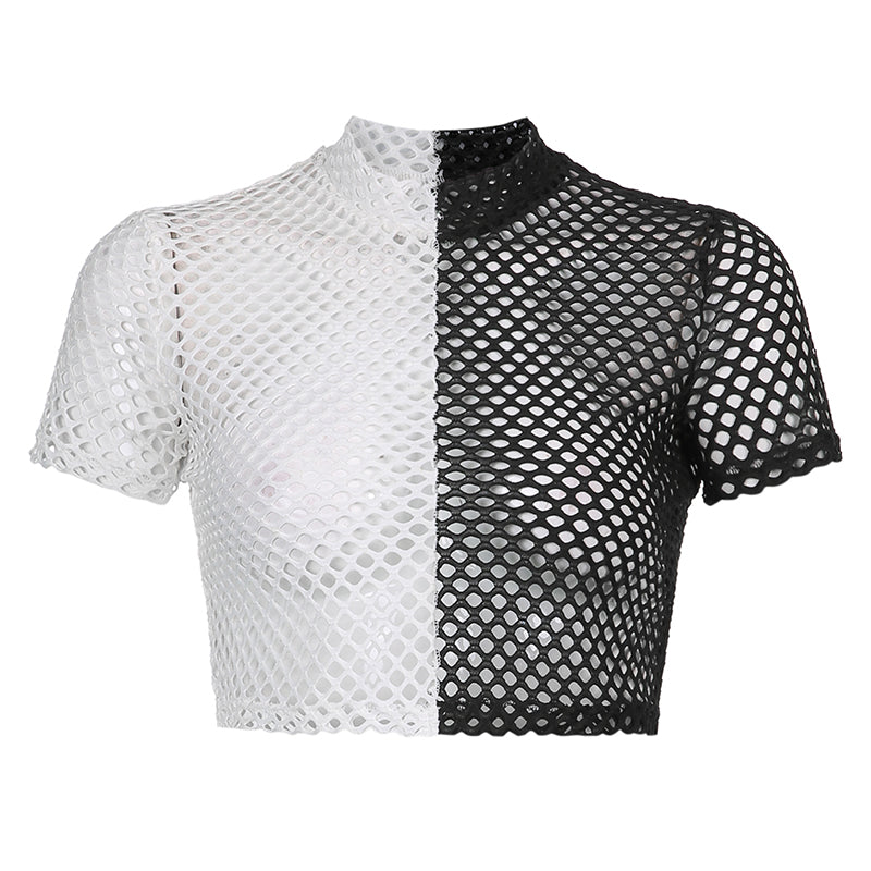 Black and white mesh hollow top DB7197