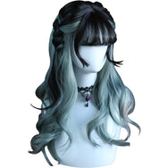 Lolita black mixed green long curly wig DB6487