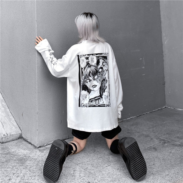 Harajuku white long-sleeved T-shirt  DB6183