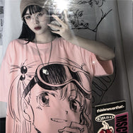 White and pink cartoon girl short sleeve T-shirt DB5274