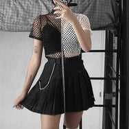 Black and white mesh hollow top DB7197