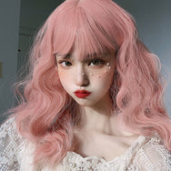 Lolita pink mid-length curly wig DB6271
